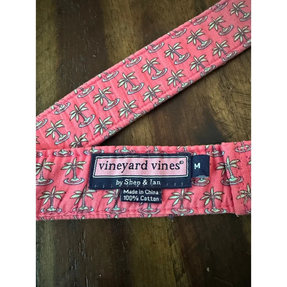 Vineyard Vines Mens Pink Palm Tree D-Ring Belt Cotton Canvas Size Medium